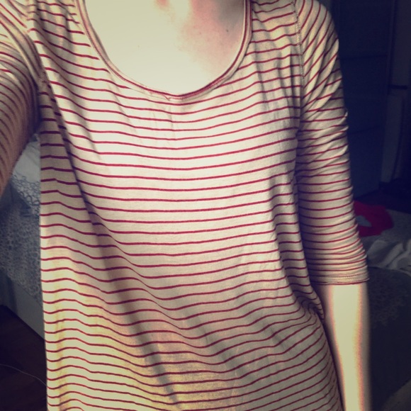 Free People We the Free beige red striped shirt - Picture 2 of 3